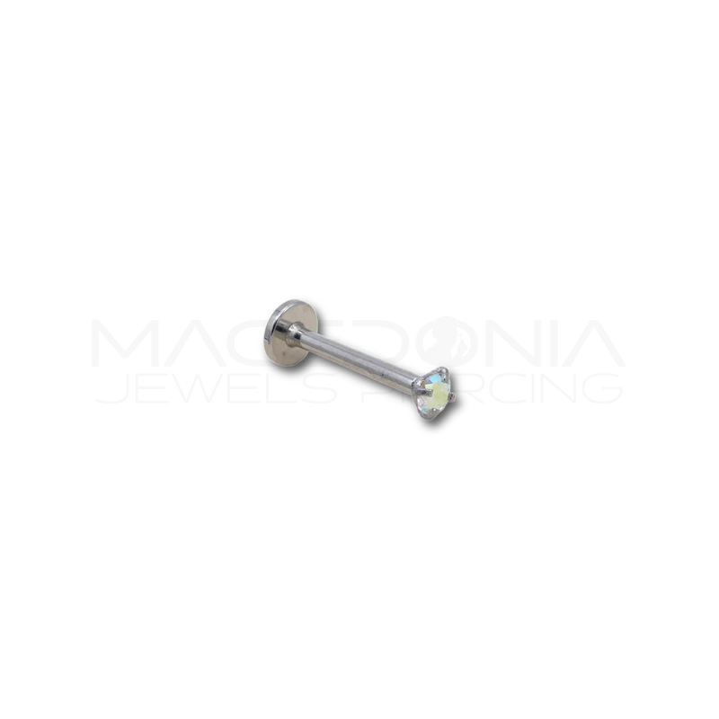 Labret con zircone in acciaio chirurgico 316L 2.5mm