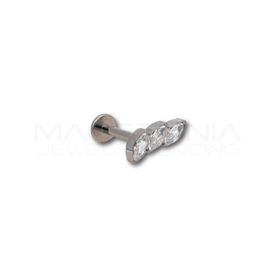 Piercing in titanio G23 (F136) con 3 zirconi a forma di rombo