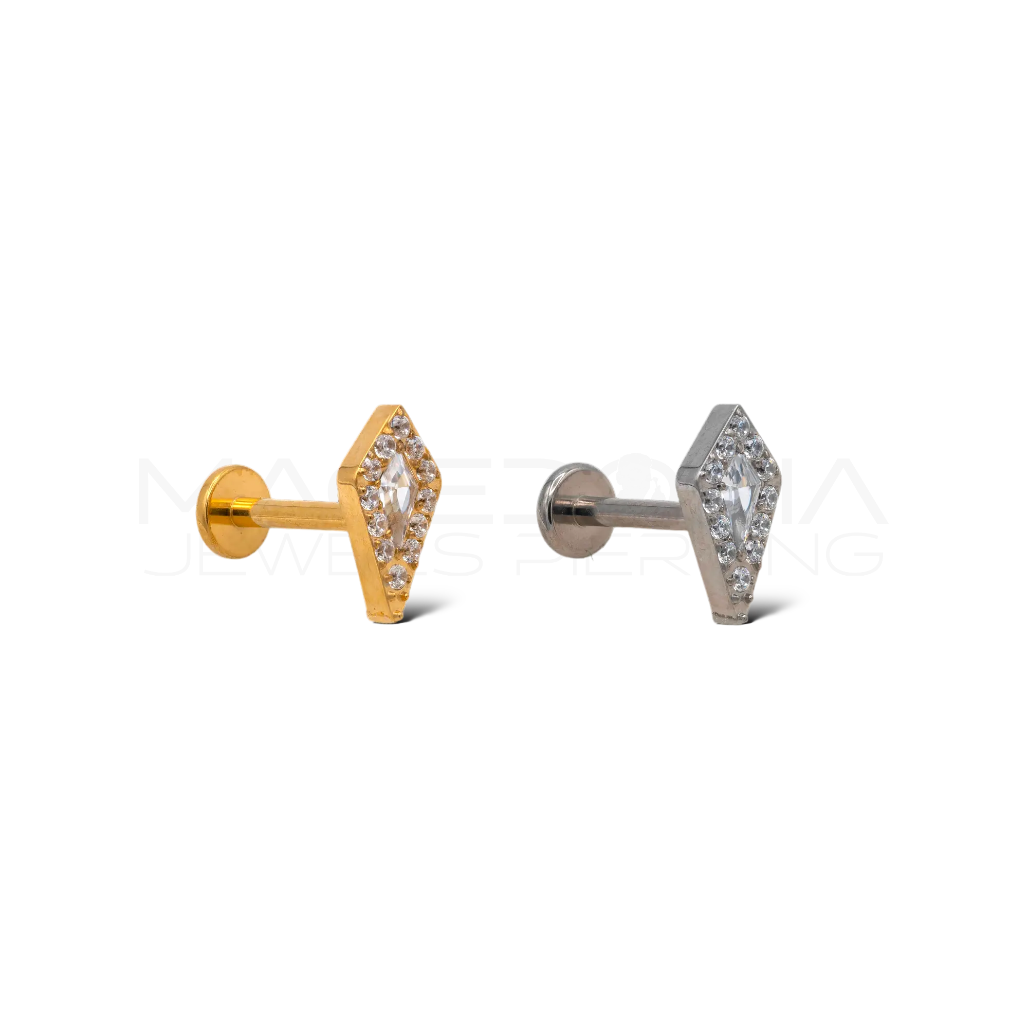 LABRET A FORMA DI ROMBO CON ZIRCONI IN TITANIO