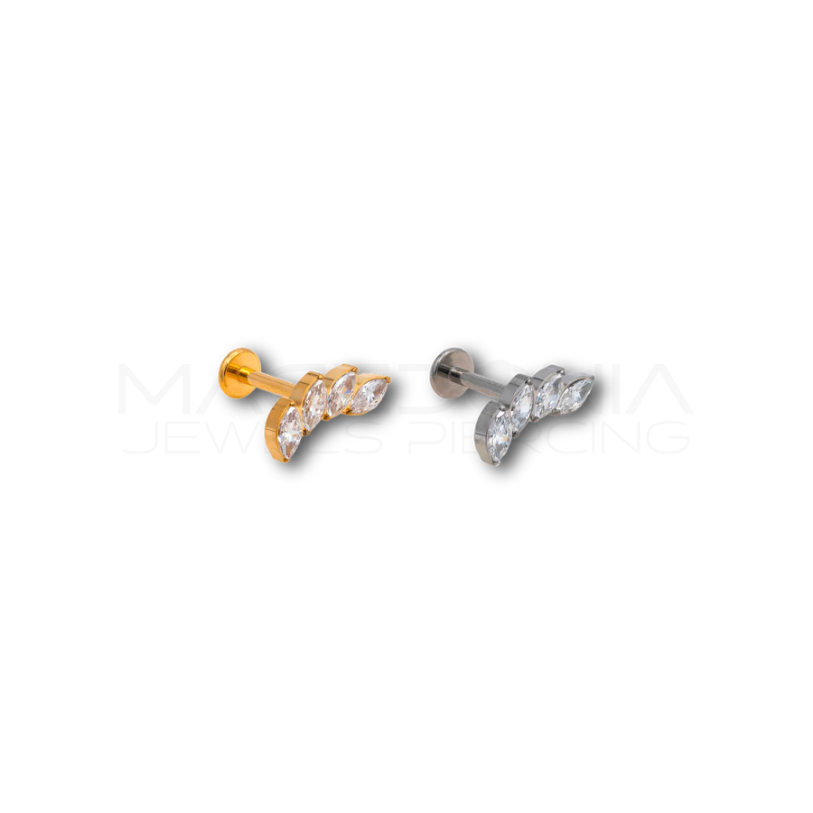 Piercing in titanio F136 con 4 zirconi a corona a forma di rombo