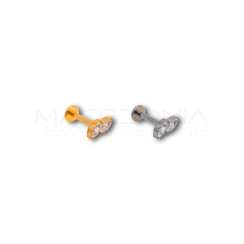 Piercing in titanio F136 con 2 zirconi a forma di quadrato