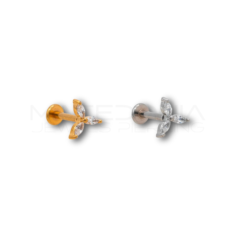 Piercing Helix Floreale in Acciaio Chirurgico con Zirconi