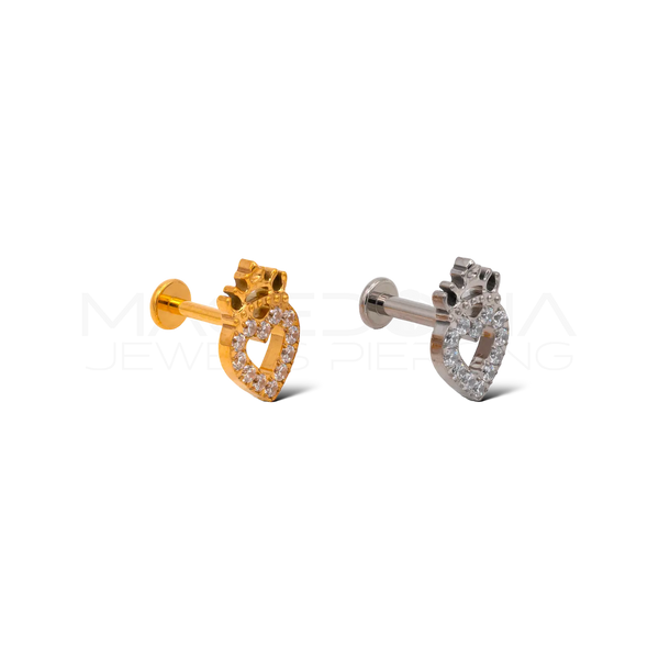 Piercing in Titanio G23 a Cuore con Corona e Zirconi