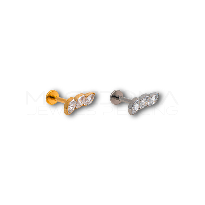 Piercing in titanio G23 (F136) con 3 zirconi a forma di rombo
