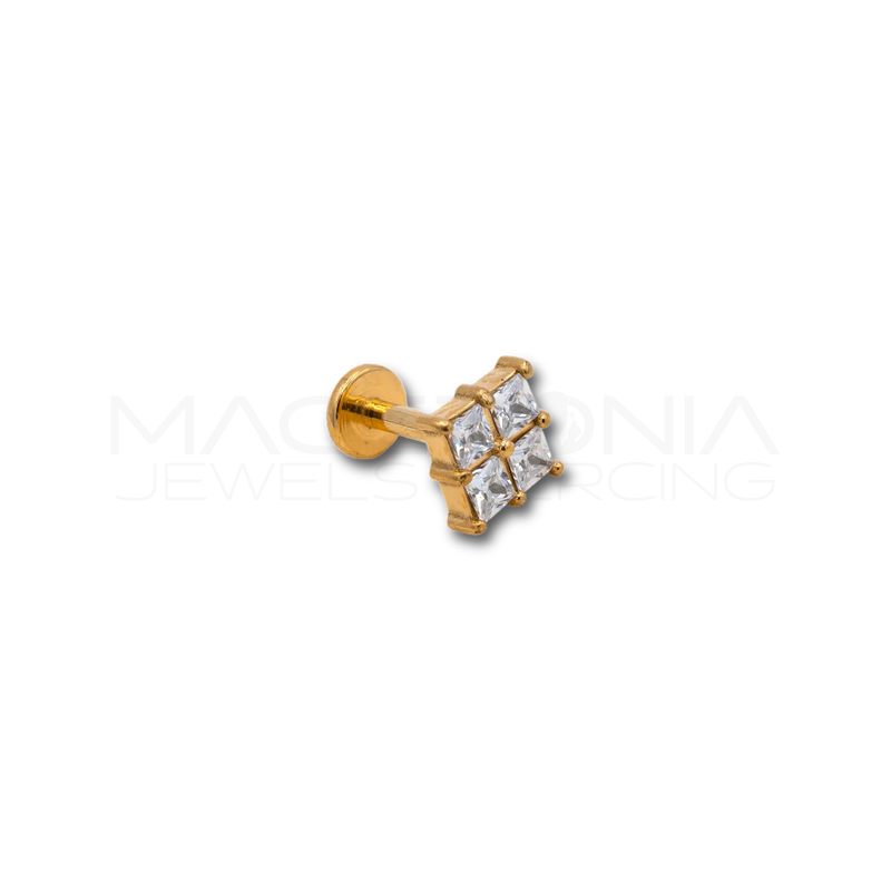 Piercing Quadrato in Acciaio Chirurgico con Zirconi