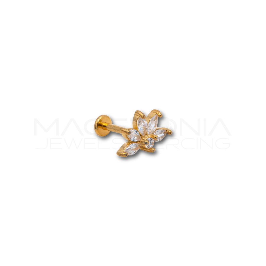 Piercing Mezzo Fiore con Zircone in Acciaio Chirurgico 316L