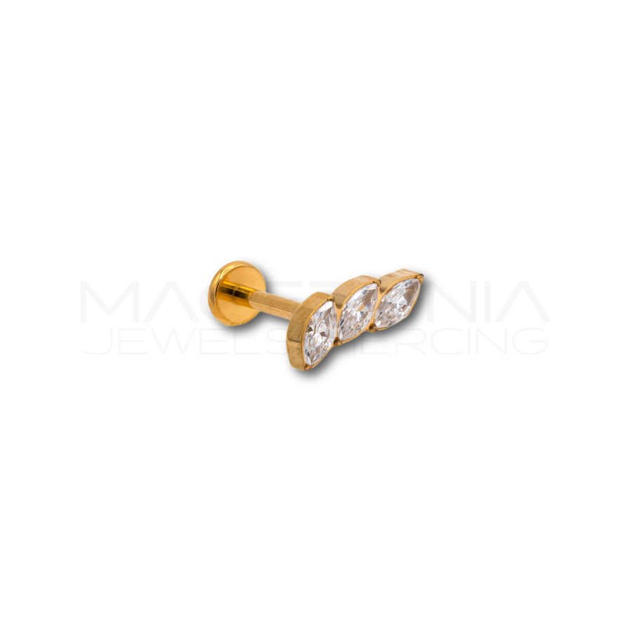 Piercing in titanio G23 (F136) con 3 zirconi a forma di rombo