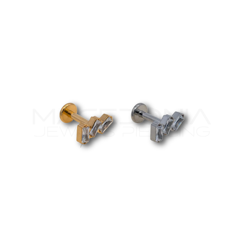 Piercing con Tre Zirconi Rettangolari in Acciaio Chirurgico 316L