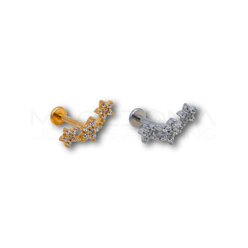 Piercing a Tre Fiori in Acciaio Chirurgico con Zirconi