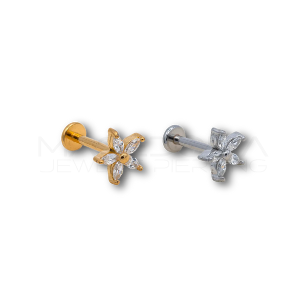 Piercing Fiore con Zirconi in Acciaio Chirurgico 316L