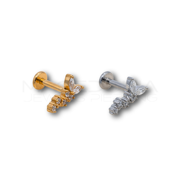 Piercing Semifoglia con Zirconi in Acciaio Chirurgico 316L