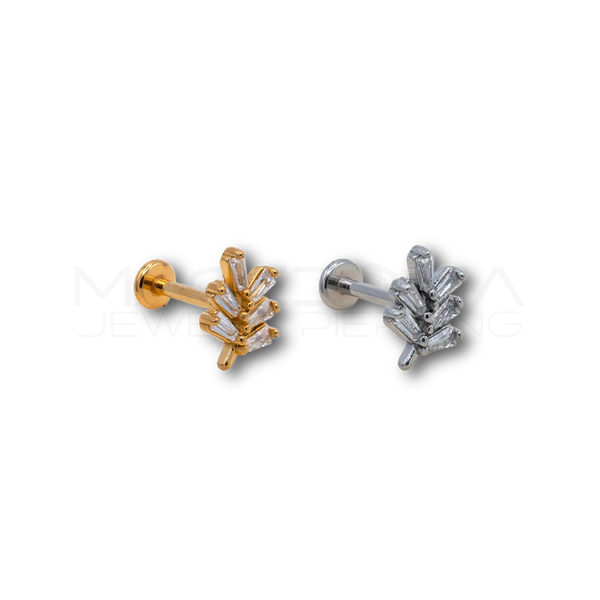 Piercing Ramoscello con Zirconi Rettangolari in Acciaio Chirurgico 316L