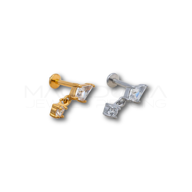 Piercing Zircone a Rombo con Ciondolo in Acciaio Chirurgico 316L