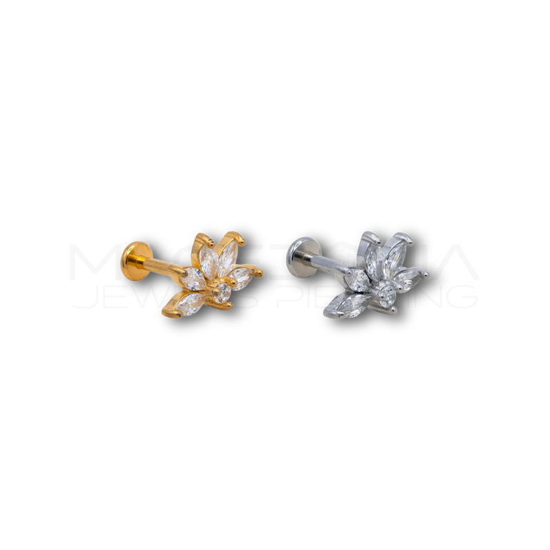 Piercing Mezzo Fiore con Zircone in Acciaio Chirurgico 316L