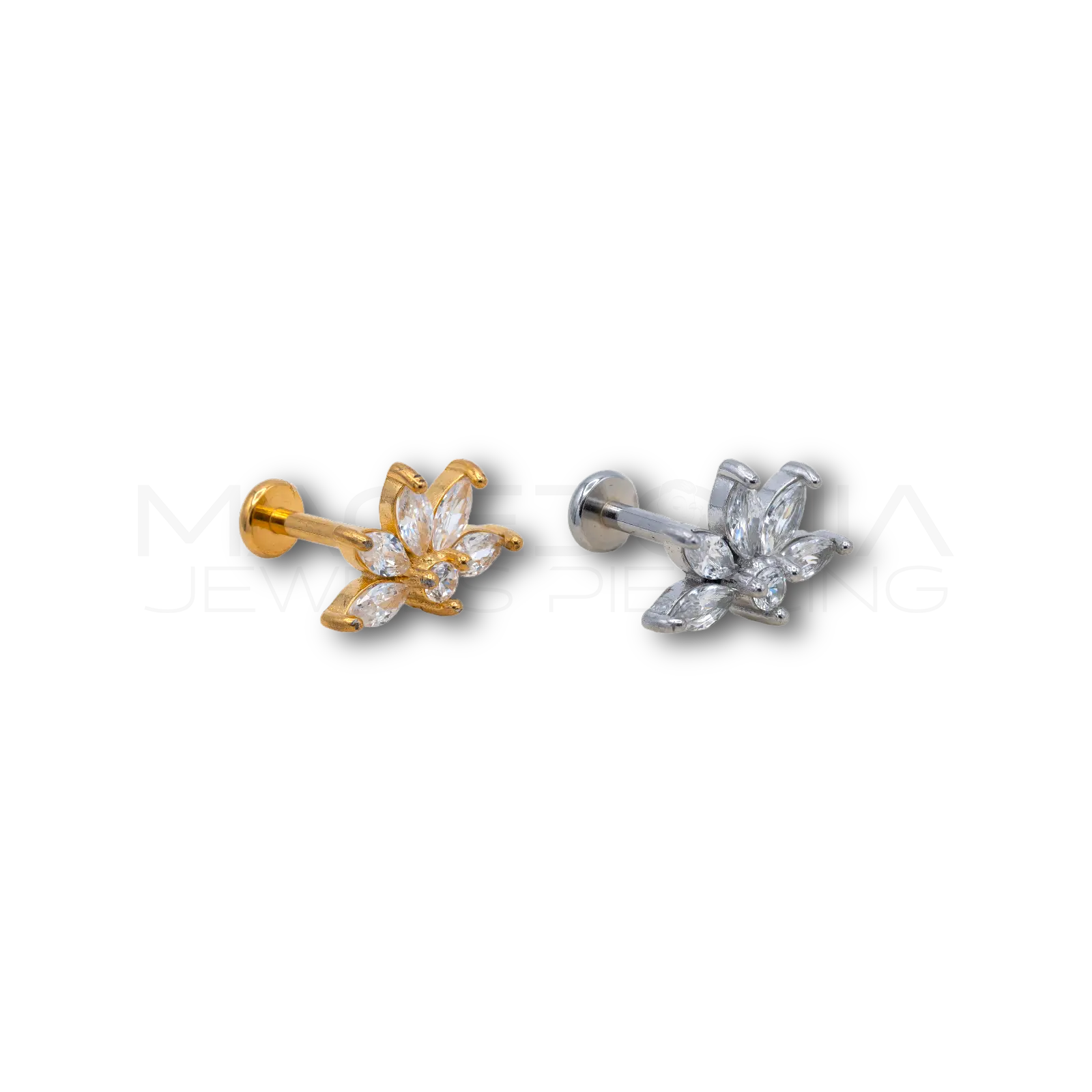 Piercing Mezzo Fiore con Zircone in Acciaio Chirurgico 316L