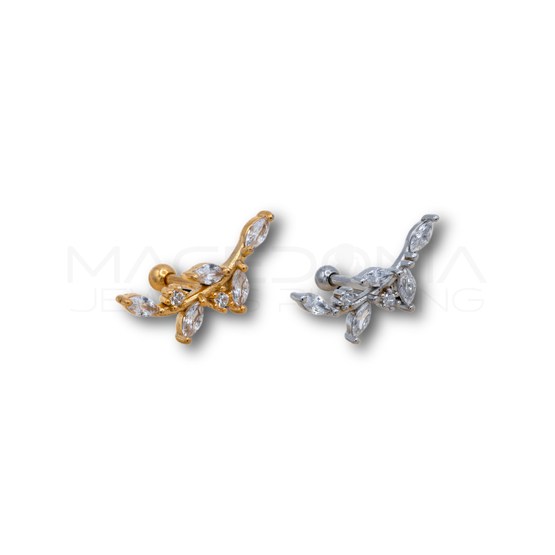 Piercing Helix a Ramoscello in Acciaio Chirurgico con Zirconi