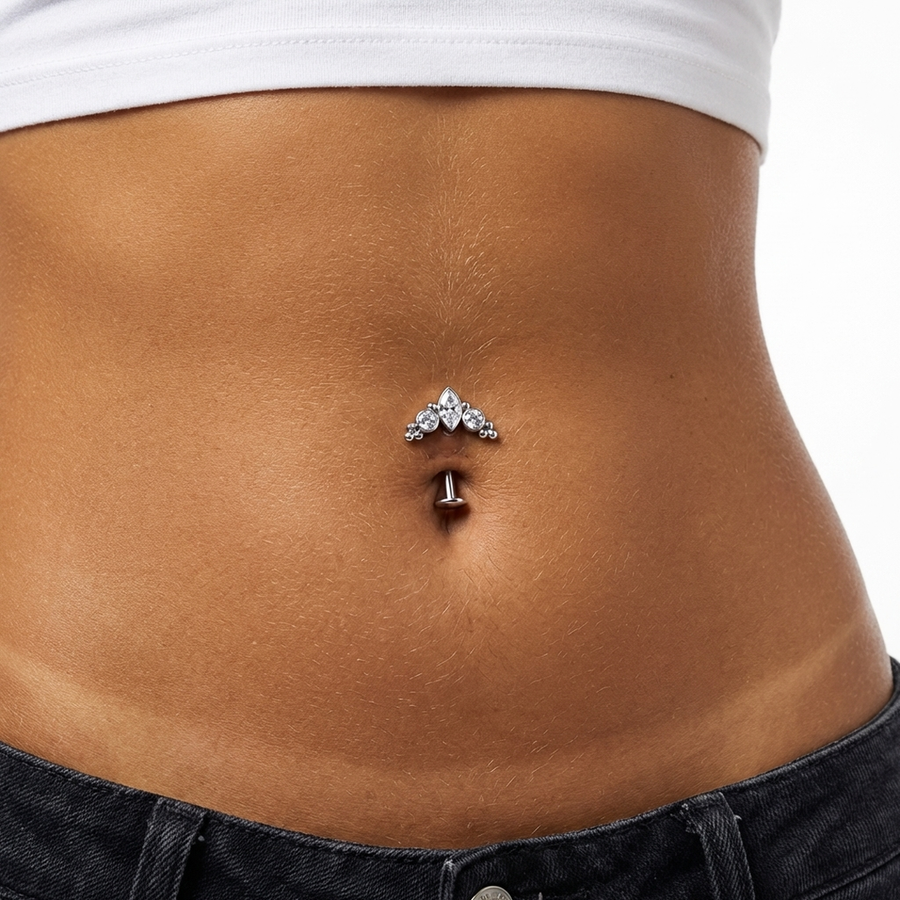 Piercing Ombelico Navel con Brillante a Goccia e Zirconi – Acciaio Chirurgico 316L