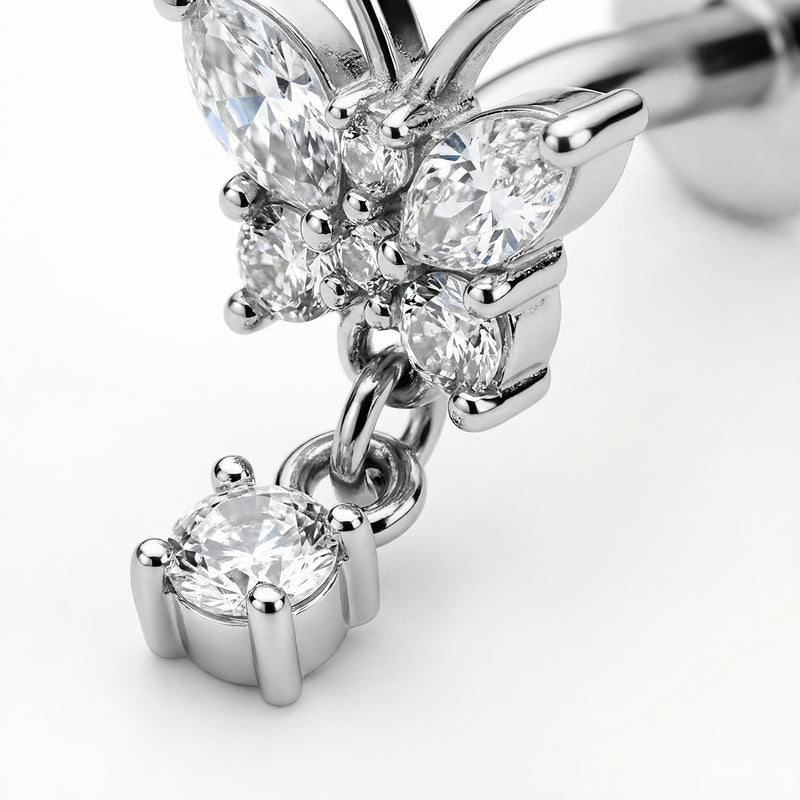 Piercing ombelico farfalla con zircone - dettaglio