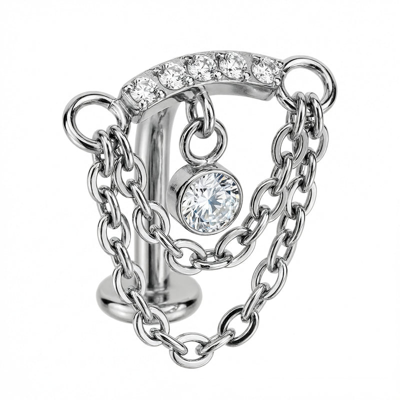Piercing navel con catene pendenti e zirconi – Gioiello ombelico elegante in acciaio 316L