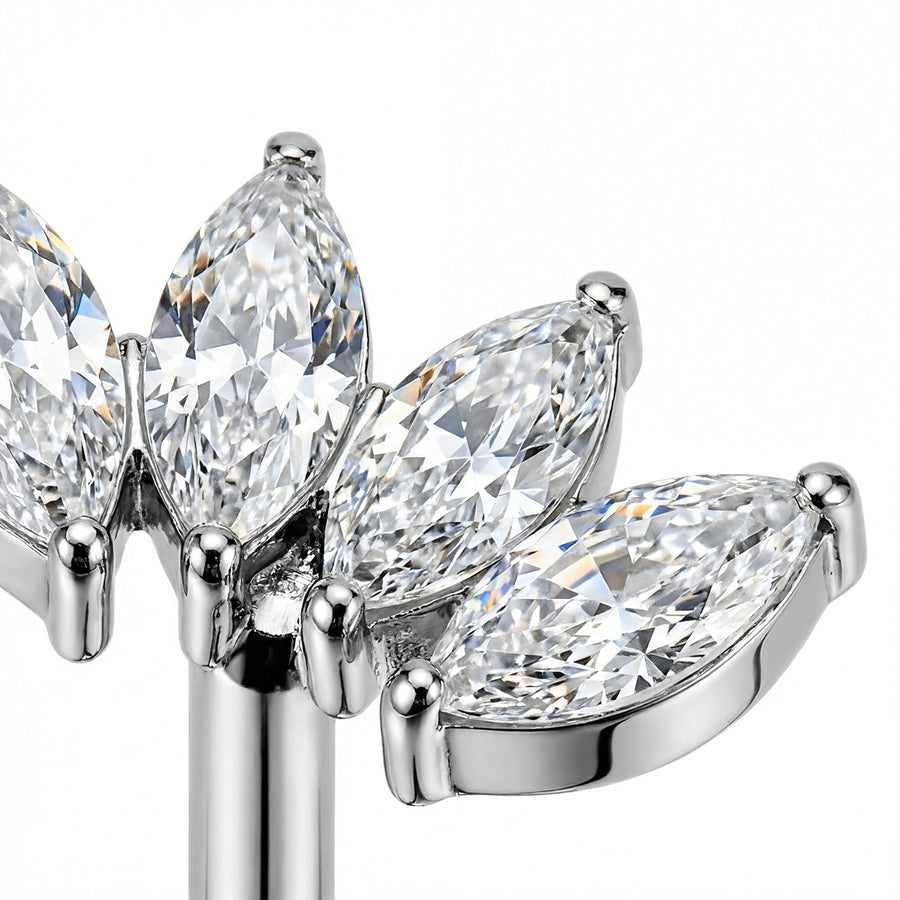 Piercing ombelico con design a foglia zirconata - vista completa