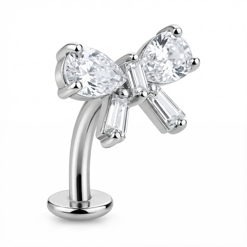 Piercing ombelico navel con fiocco e zirconi in acciaio chirurgico 316L