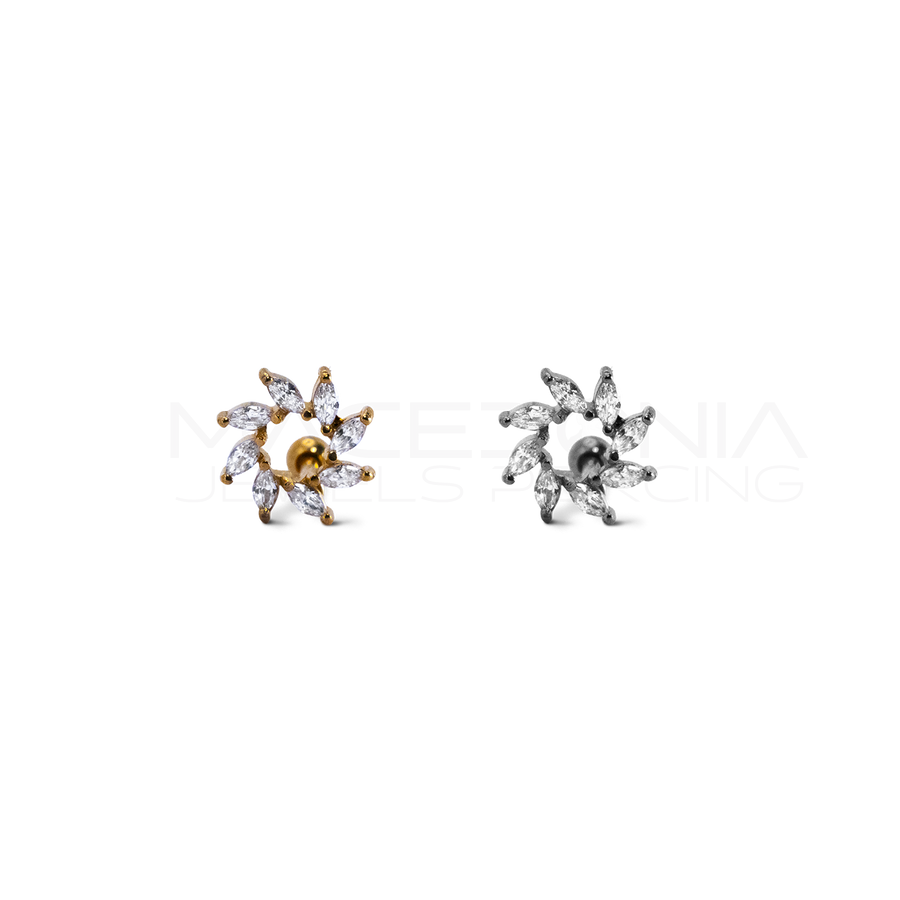 Elica per Piercing in Acciaio Chirurgico a Fiore con Zirconi