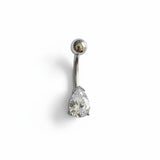 Piercing ombelico a banana in titanio G23 con zircone a forma di goccia