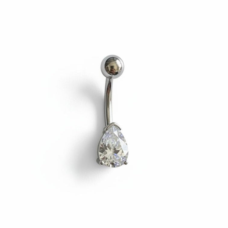 Piercing ombelico a banana in titanio G23 con zircone a forma di goccia