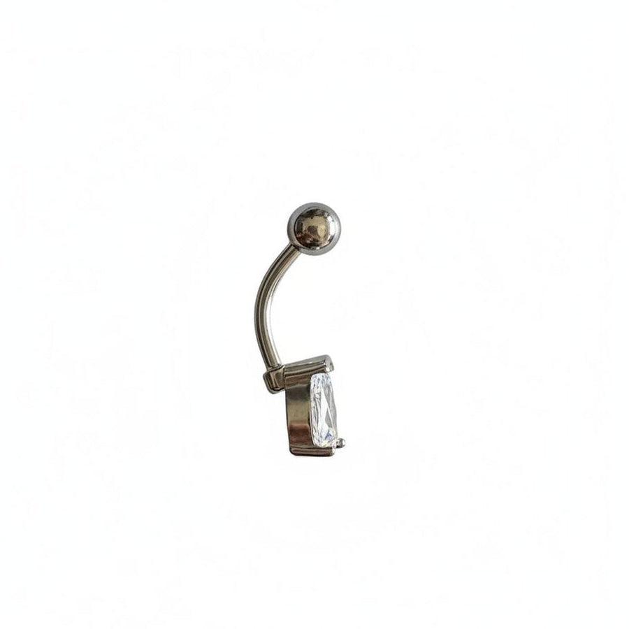 Piercing ombelico a banana in titanio G23 con zircone a forma di goccia