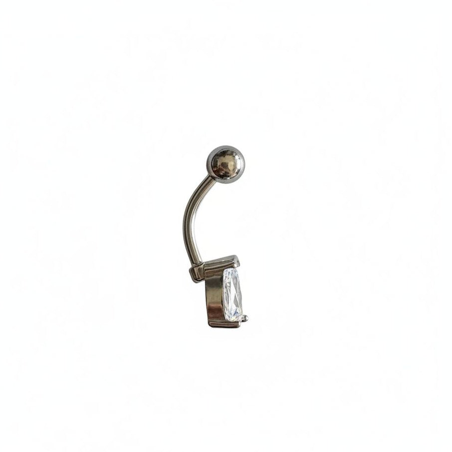 Piercing ombelico a banana in titanio G23 con zircone a forma di goccia