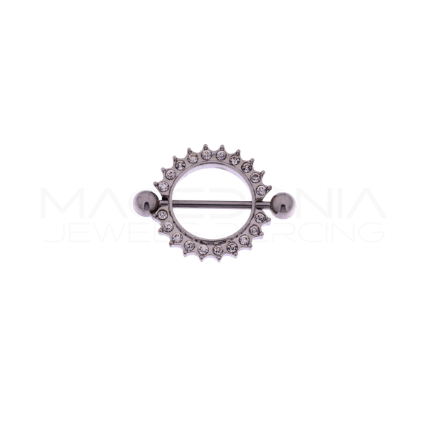 Piercing da capezzolo in acciaio chirurgico 316L con rosone zirconato