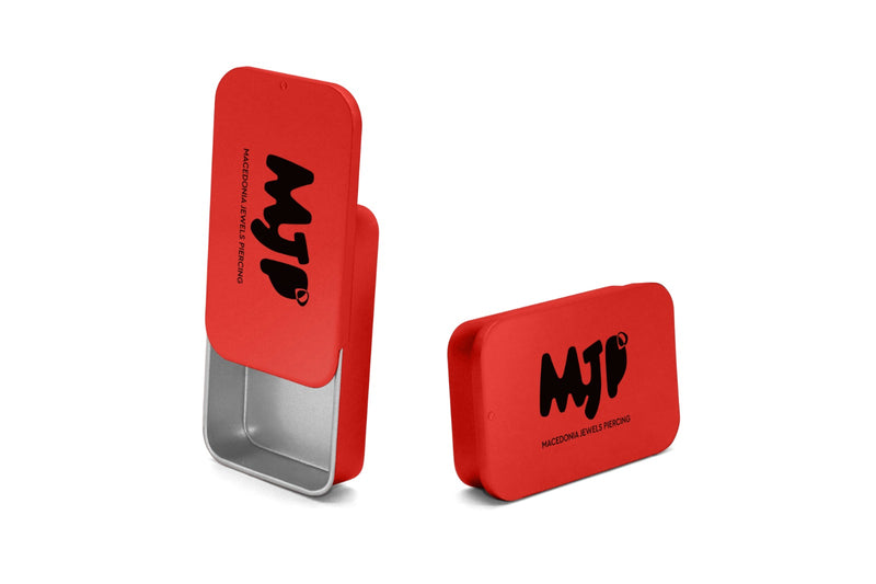 MJP |Scatolina Grande in Metallo Scorrevole Rosso Opaco con logo nero lucido