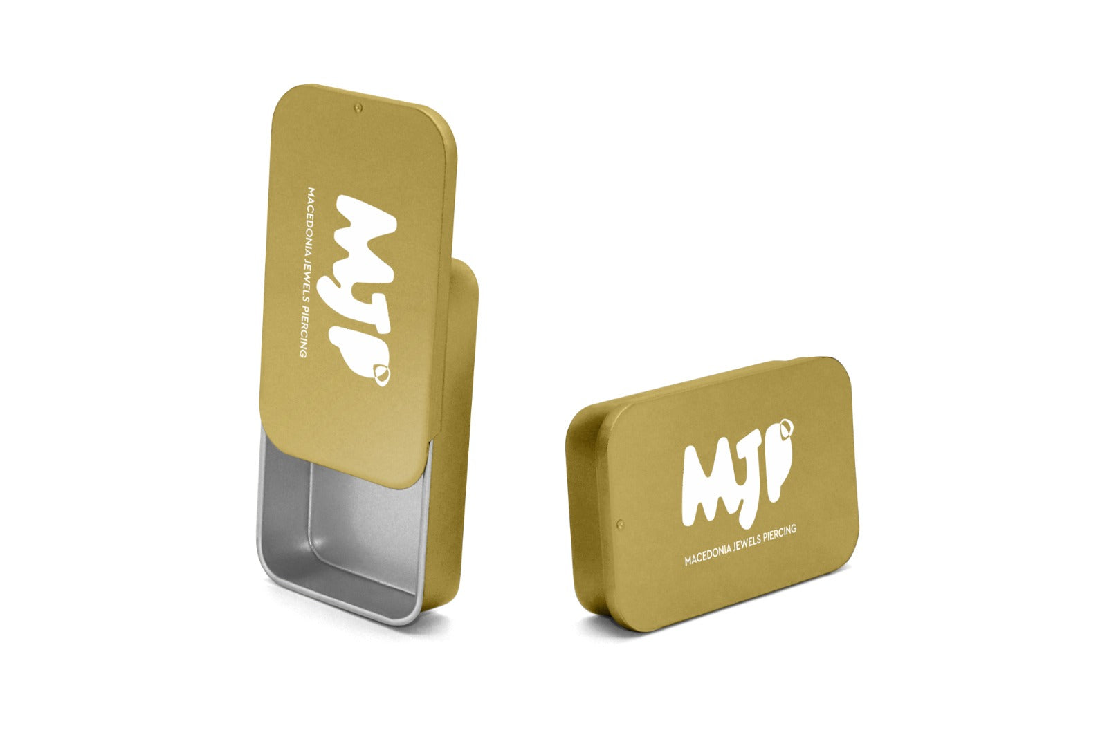 MJP |Scatolina Grande in Metallo Scorrevole Oro Opaco con logo bianco lucido