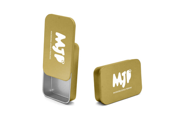 MJP |Scatolina Grande in Metallo Scorrevole Oro Opaco con logo bianco lucido