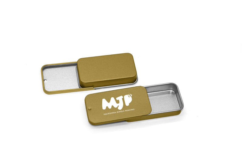 MJP |Scatolina Grande in Metallo Scorrevole Oro Opaco con logo bianco lucido