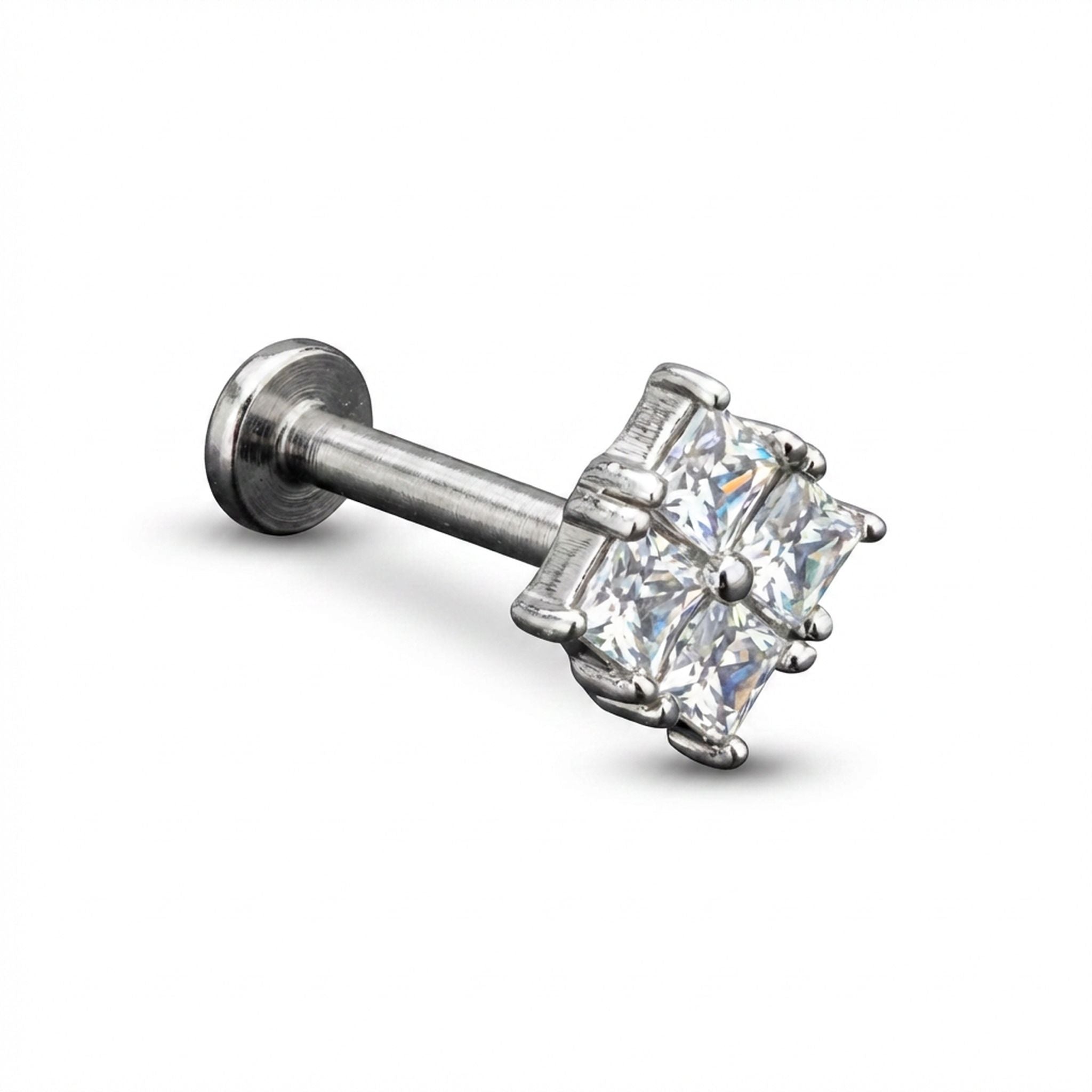 Piercing labret in acciaio con testa decorata brillante – gioiello per labbro e tragus