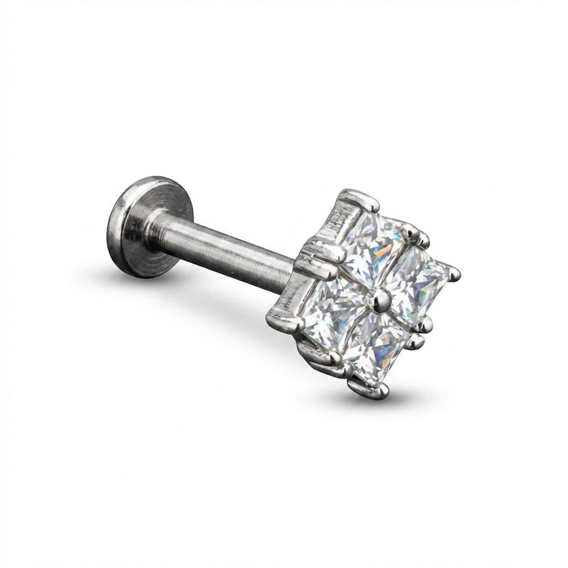 Piercing labret in acciaio con testa decorata brillante – gioiello per labbro e tragus