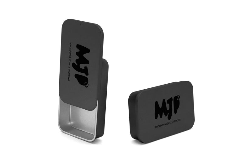 MJP |Scatolina in Metallo Scorrevole nero opaco con logo nero lucido