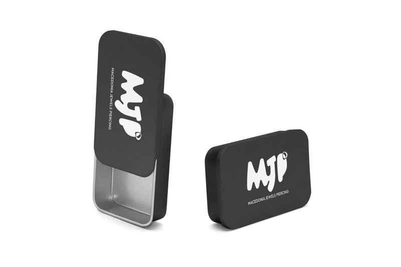 MJP |Scatolina in Metallo Scorrevole nero opaco con logo bianco lucido