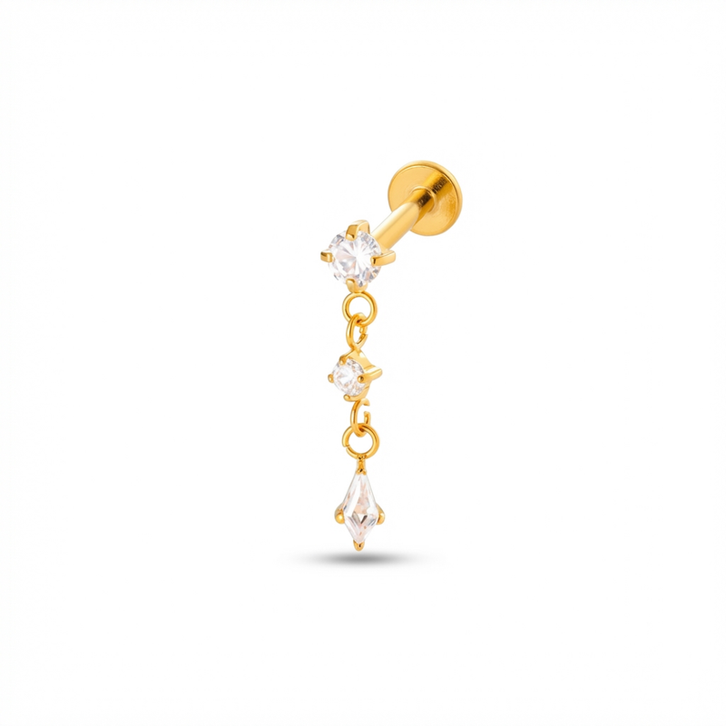 Piercing con tre zirconi pendenti in Titanio - Piercing per orecchio