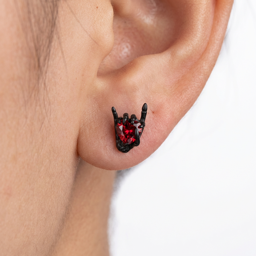 Piercing con mano e zircone rosso in Titanio G23- Piercing per Lobo, helix, forward helix, conch, flat, tragus