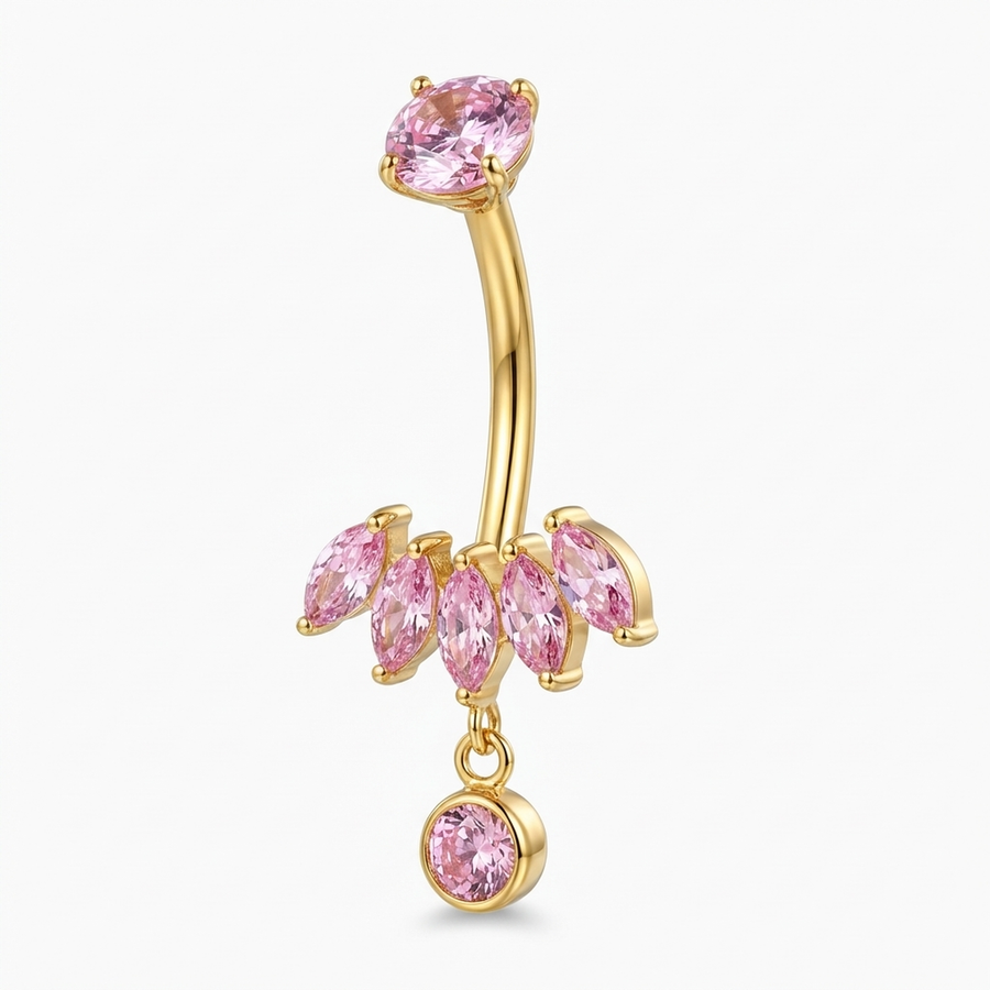 Piercing con zirconi rosa in Titanio G23- Piercing per ombelico