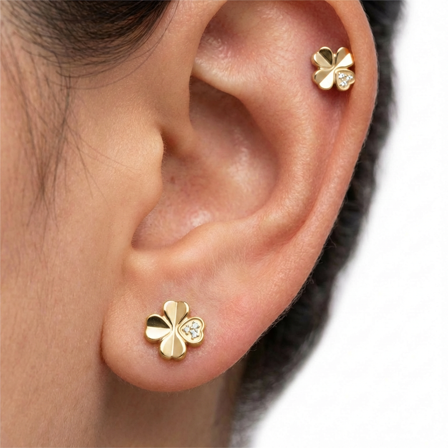 Piercing con quadrifoglio in Titanio - Piercing per orecchio