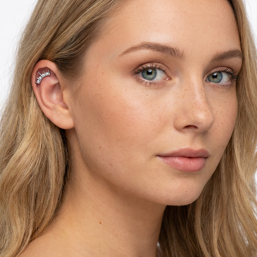 Piercing con corona di zirconi in Titanio G23- Piercing per Lobo, helix, forward helix, conch, flat, tragus