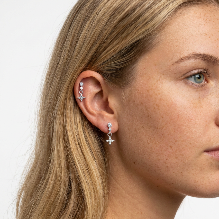 Piercing con zirconi pendenti in Titanio G23- Piercing per Lobo, helix, forward helix, conch, flat, tragus