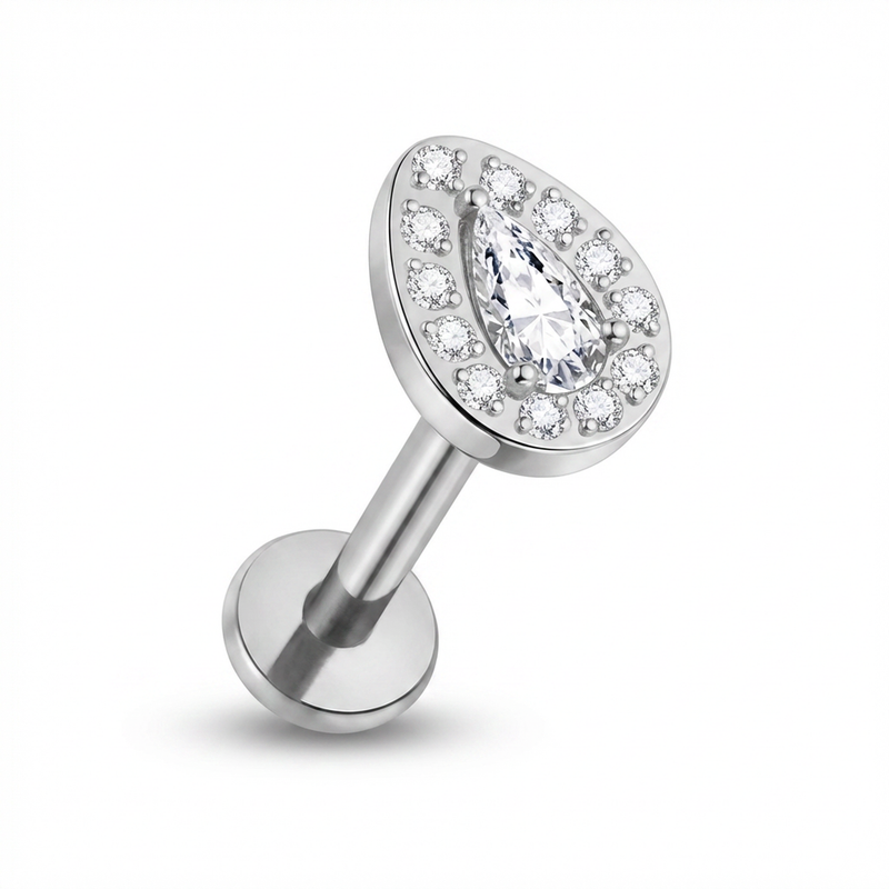 Piercing con goccia di zirconi in Titanio G23- Piercing per Lobo, helix, forward helix, conch, flat, tragus