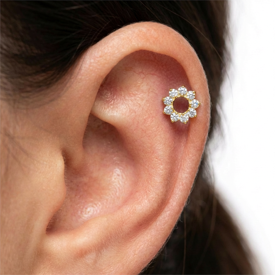Barretta con fiore in Titanio - Piercing per orecchio