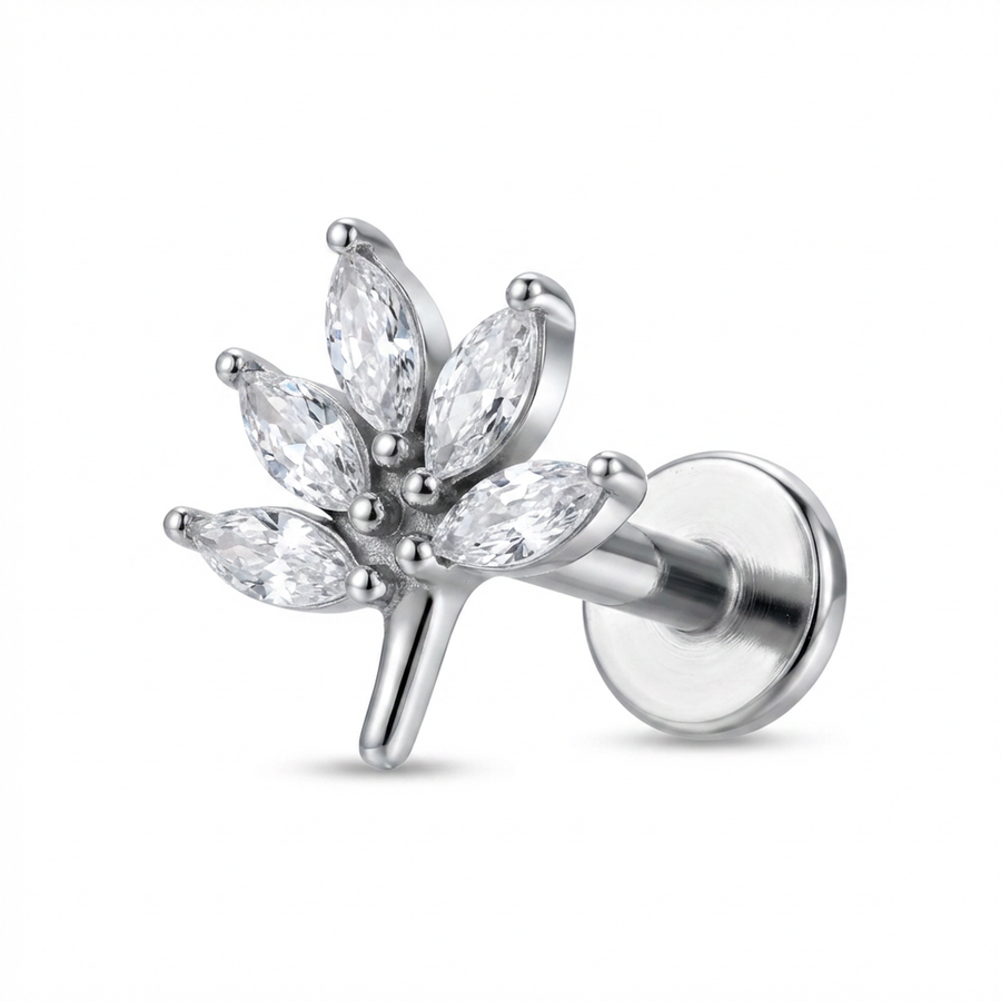 Barretta con fiore zirconato in Acciaio Chirurgico 316L - Piercing per orecchio