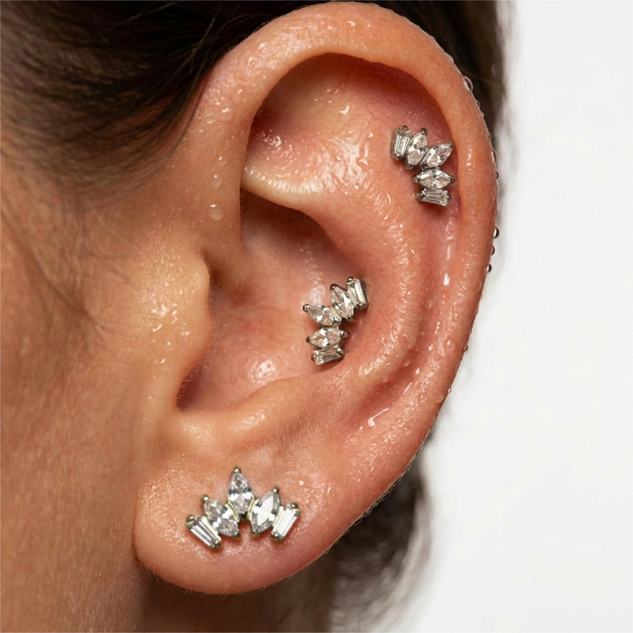 Barretta con corona di cinque zirconi in Titanio - Piercing per orecchio