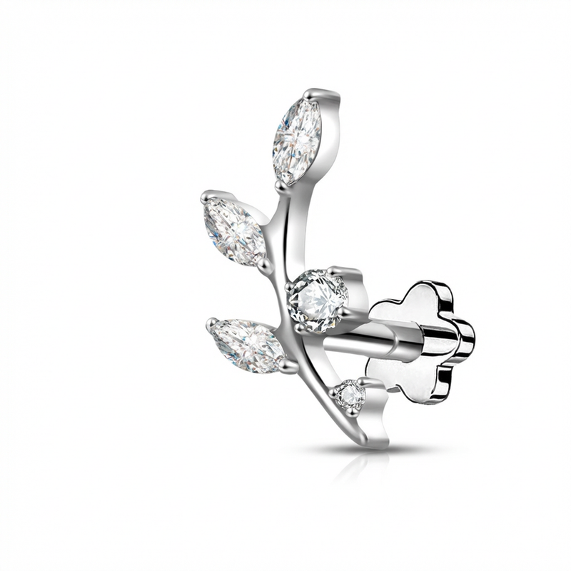 Piercing con ramoscello in Titanio G23 - Piercing per lobo, helix, forward helix, conch, flat, tragus